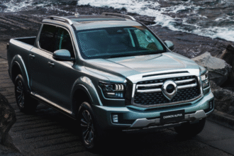 GWM Cannon Alpha luxury pickup truck interior in Pakistan showing touchscreen and leather seats