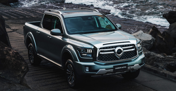 GWM Cannon Alpha luxury pickup truck interior in Pakistan showing touchscreen and leather seats