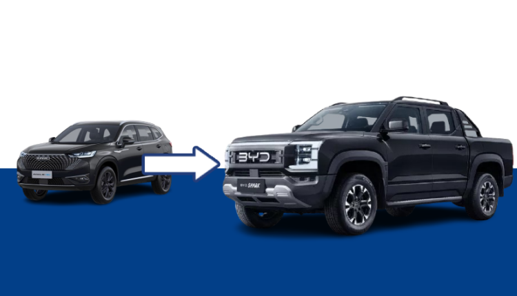 BYD Shark hybrid pickup truck parked off-road